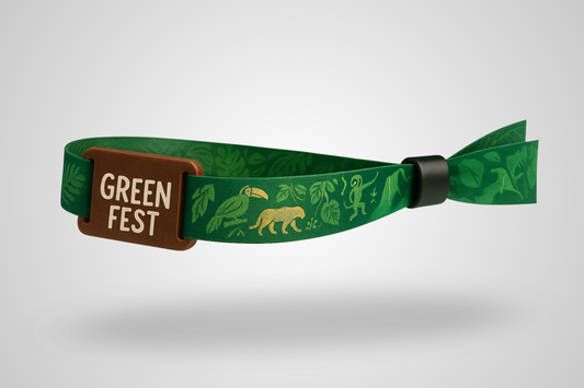 Et foto av et tekstilarmbånd med RFID-slider laget av lær