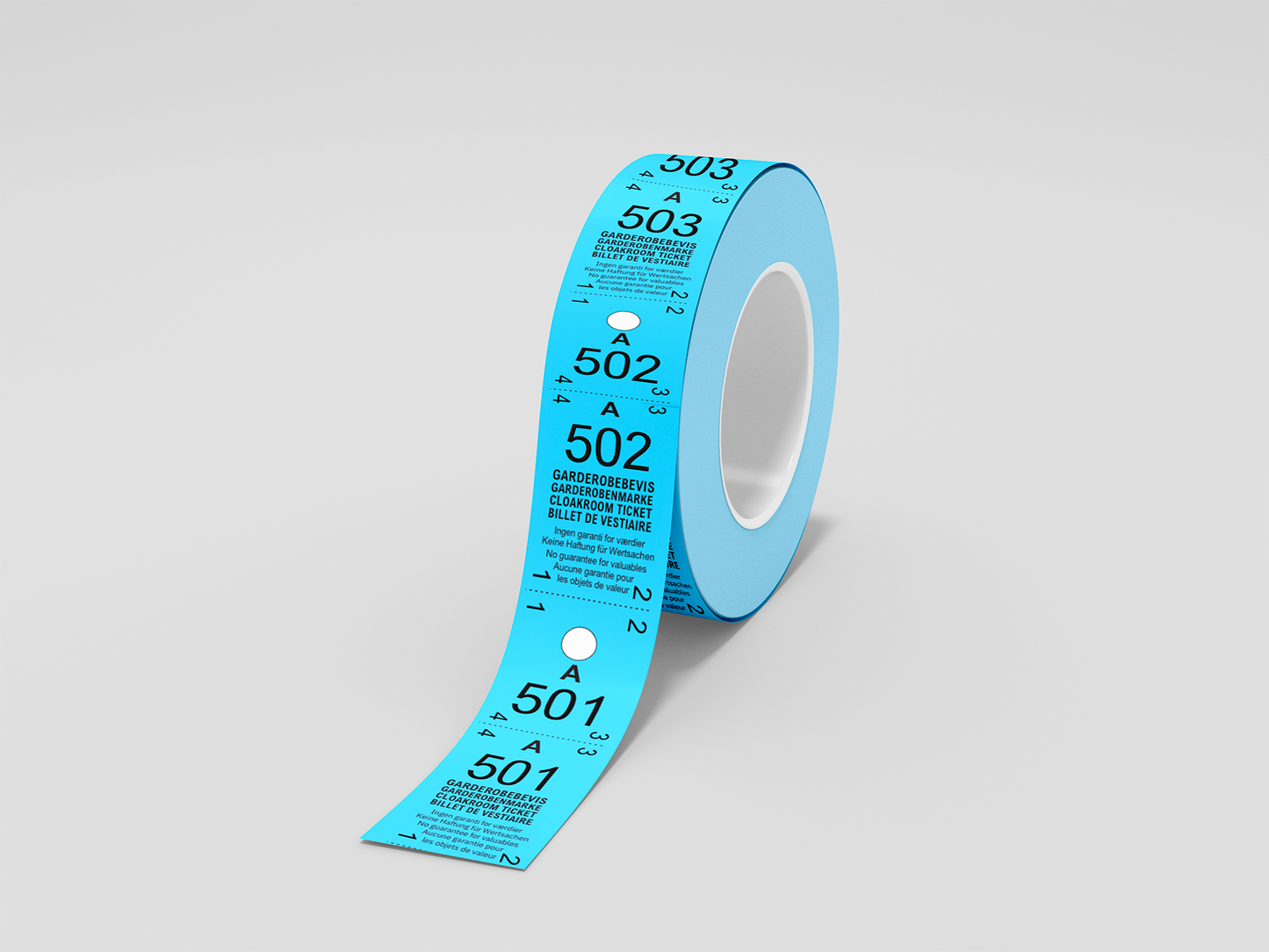Et foto av Garderobebilletter 2-delt (500 stk) fra JM Band®. Kjøp Billetter i Blå her.