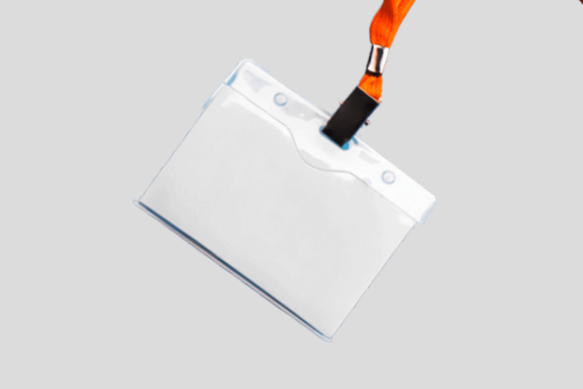 A Kartlomme gjennomsiktig På lager PVC id-kort hengende fra en lanyard med plastlommer av JM Band®.