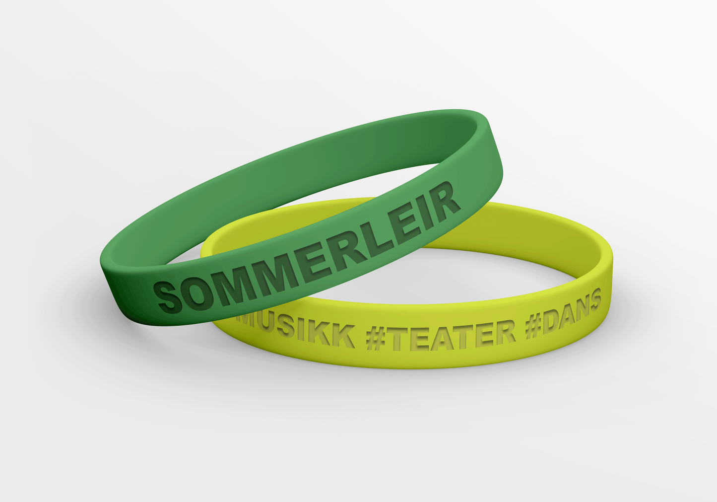 Et par grønne og gule JM Band® silikon armbånd præget Design selv som sier sommerlier. Disse er laget av høykvalitets gummi og er perfekte for å vise din kjærlighet til sommelier.
