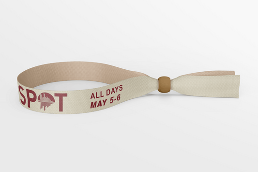 A JM Band® festival ECO bambus stoff armbånd Via e-post med ordet spot på.