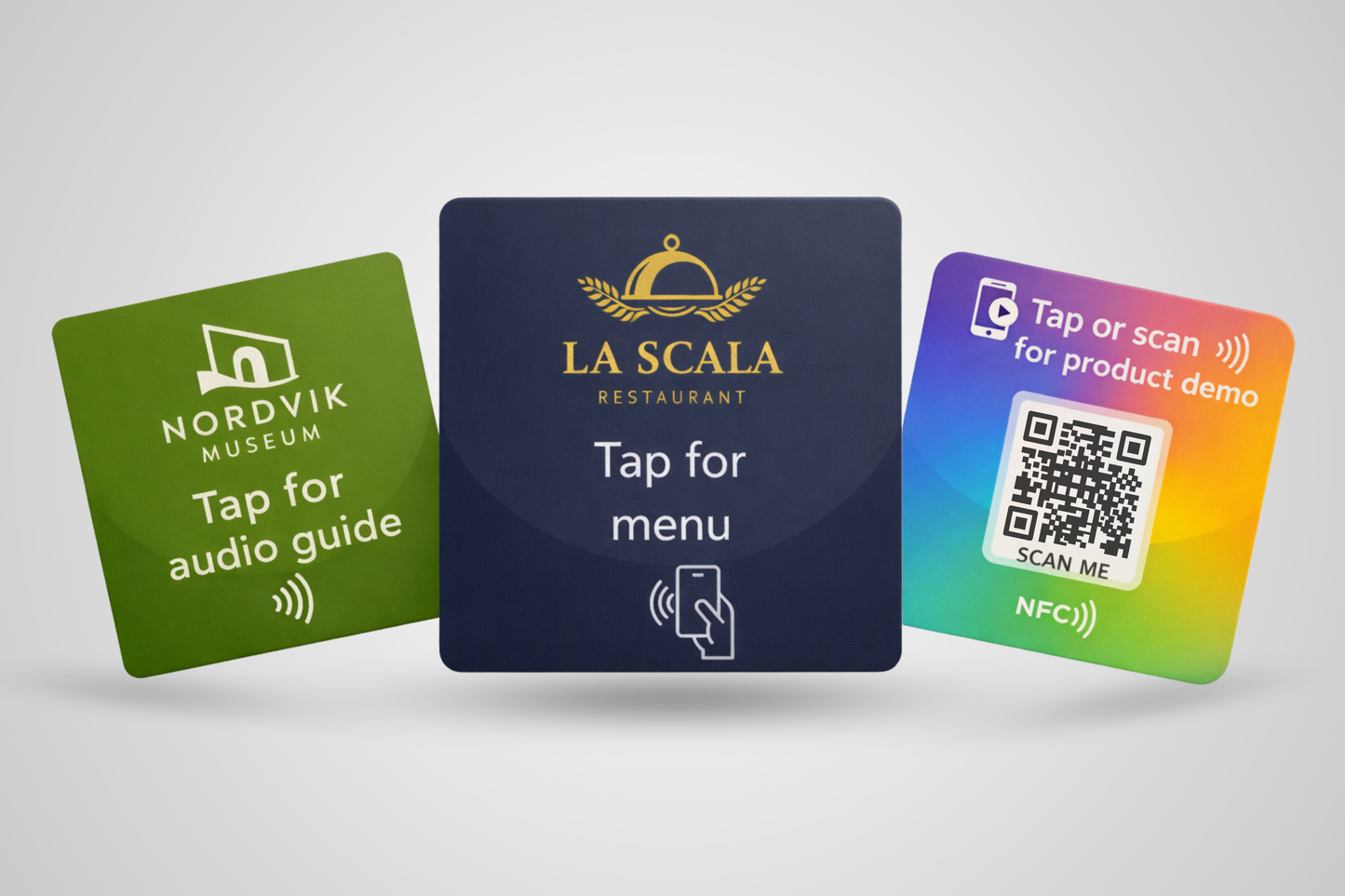 Firkantede NFC-klistremerker med fargetrykk og logo - JM Band®