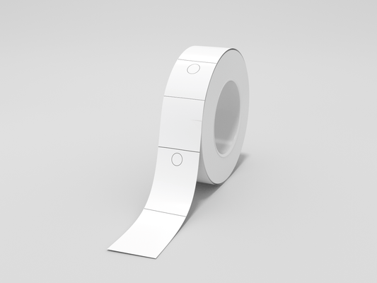 En rull Bærekraftige 2-delte garderobebilletter 1000x rulle av JM Band® på grå bakgrunn.