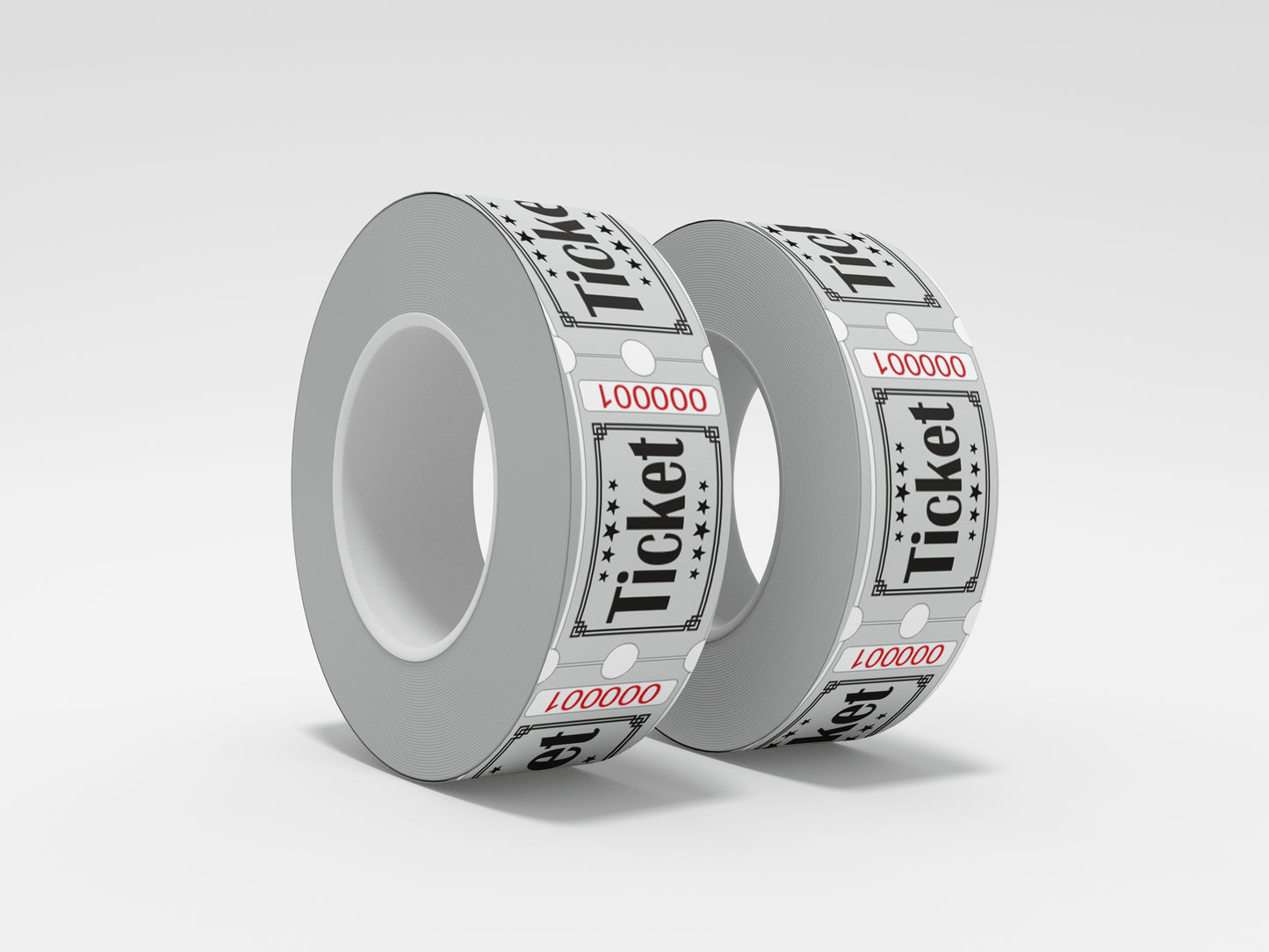 To ruller med Entre billetter ruller 1000 X 1 billetter på hvit bakgrunn av JM Band®.