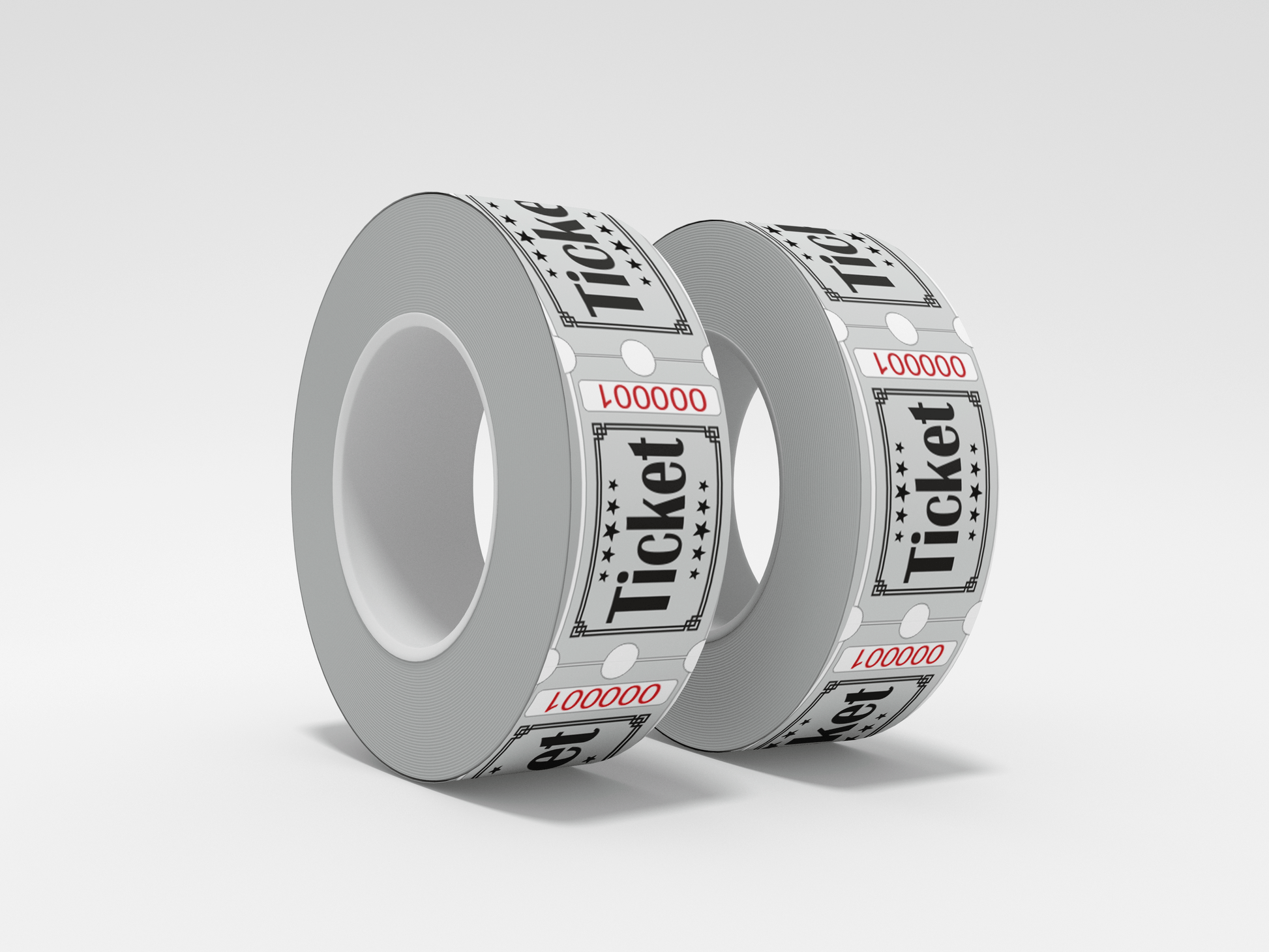 To ruller med Entre billetter ruller 1000 X 1 billetter på hvit bakgrunn av JM Band®.
