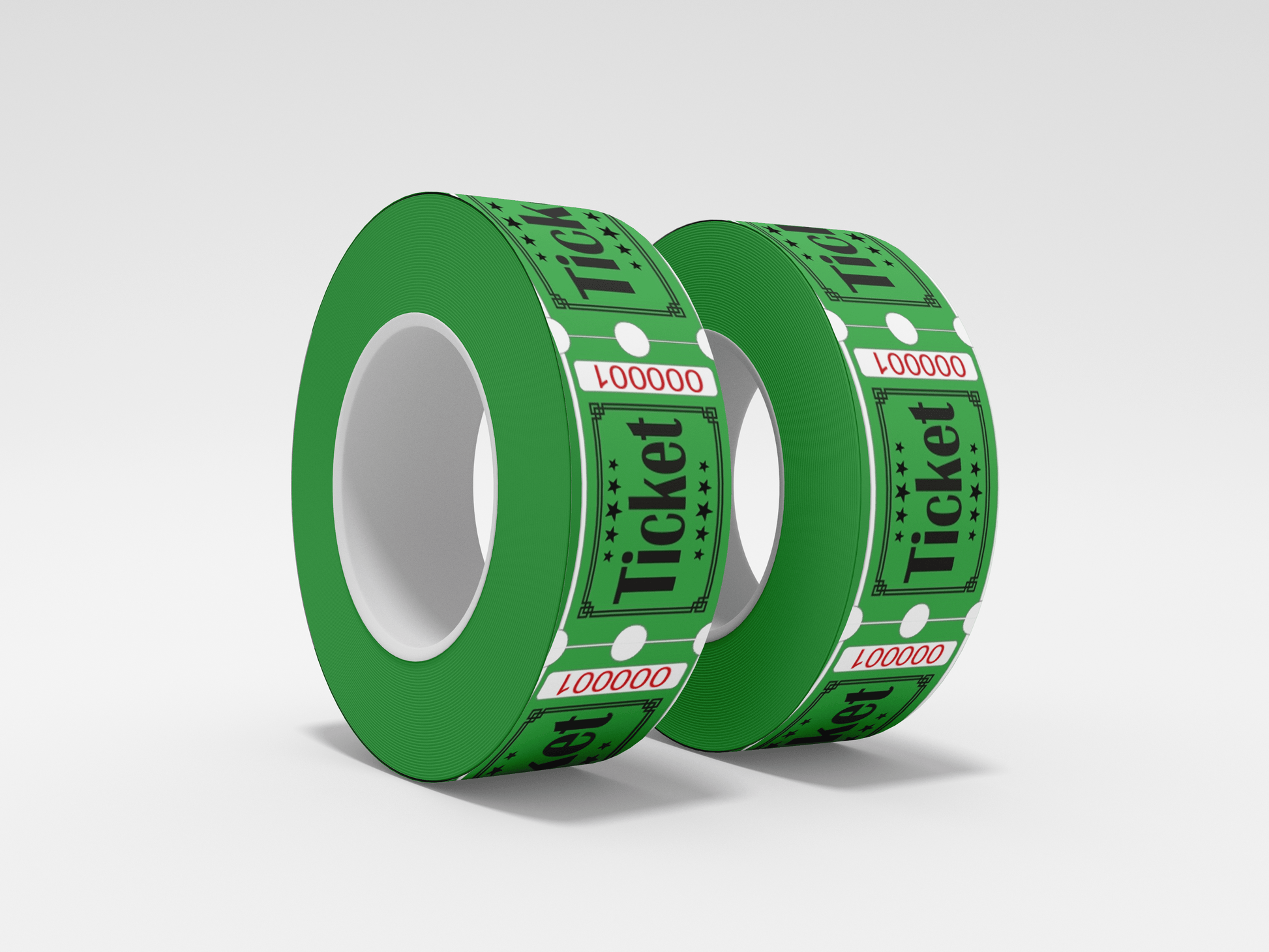To Entre billetter ruller 1000 X 1 på hvit bakgrunn. (Merke: JM Band®)