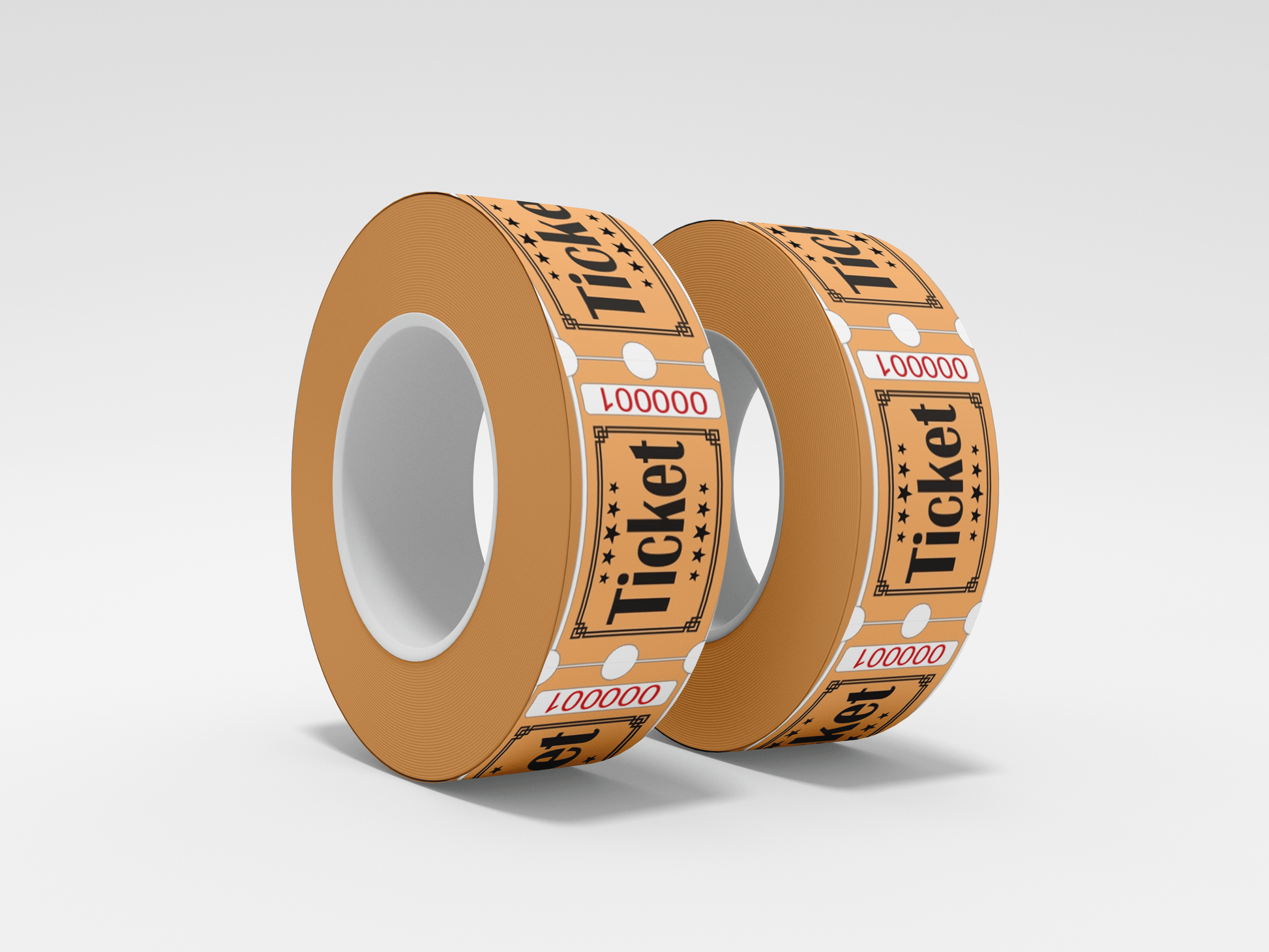 To ruller med billettbånd på hvit bakgrunn for Entre billetter rulle 1000 X 1 av JM Band®.