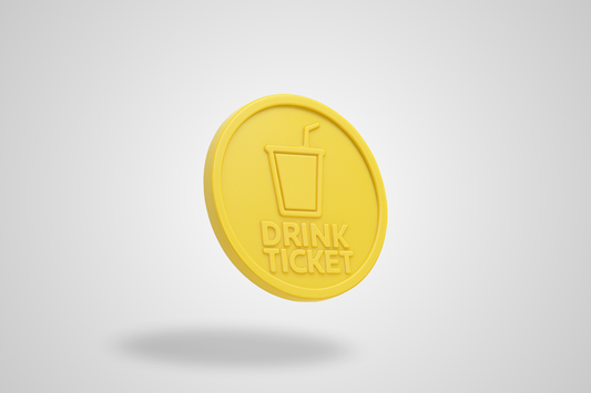 Et foto av en gul plastpollett med preging