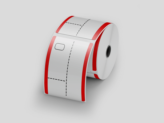 En papirrull med rød stripe på som inneholder Garderobe billetter termisk - Print Selv og drinks billetter av JM Band®.