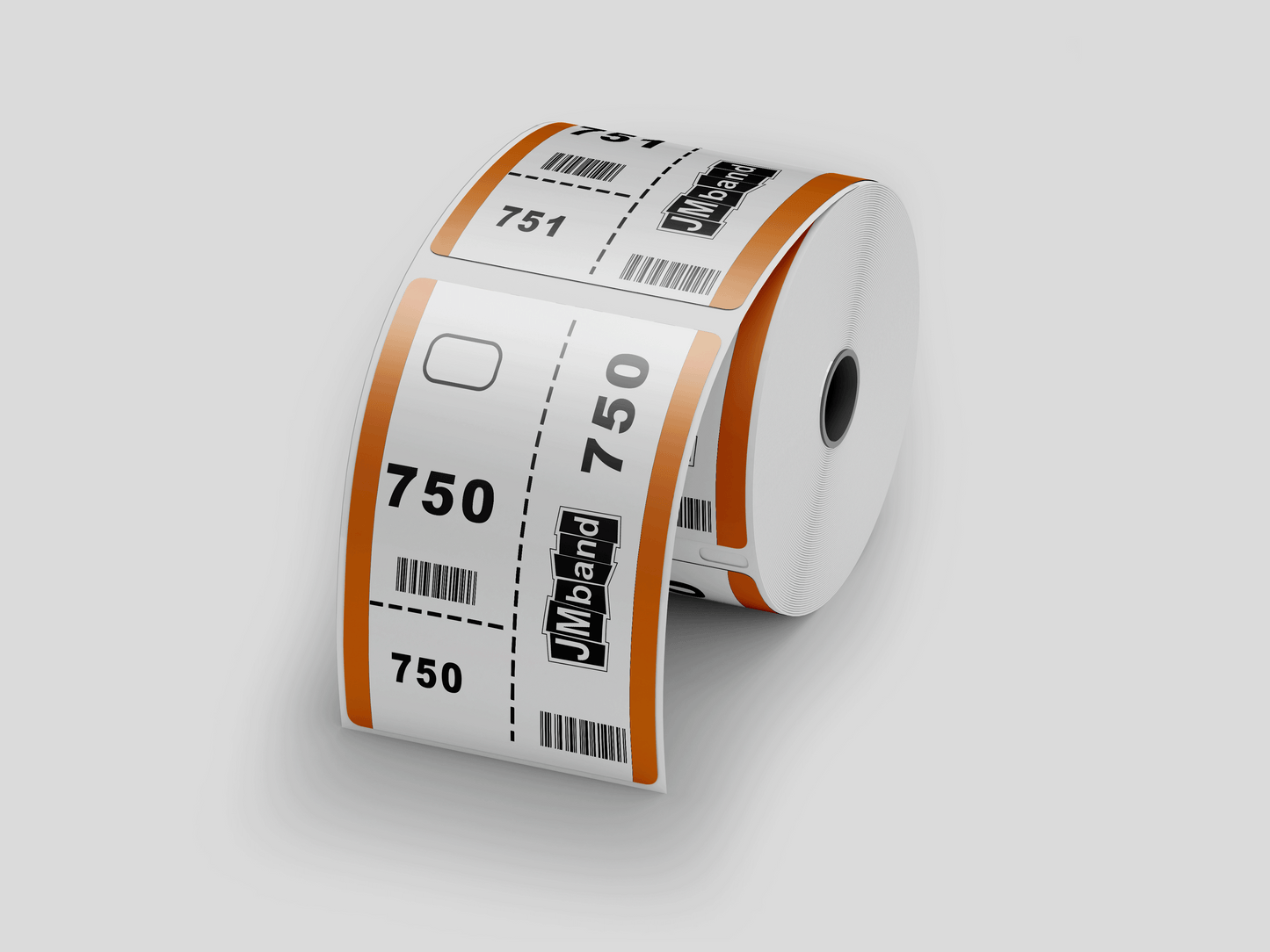 En rull Garderobelapper trykk Design selv papir på hvit bakgrunn, av JM Band®.