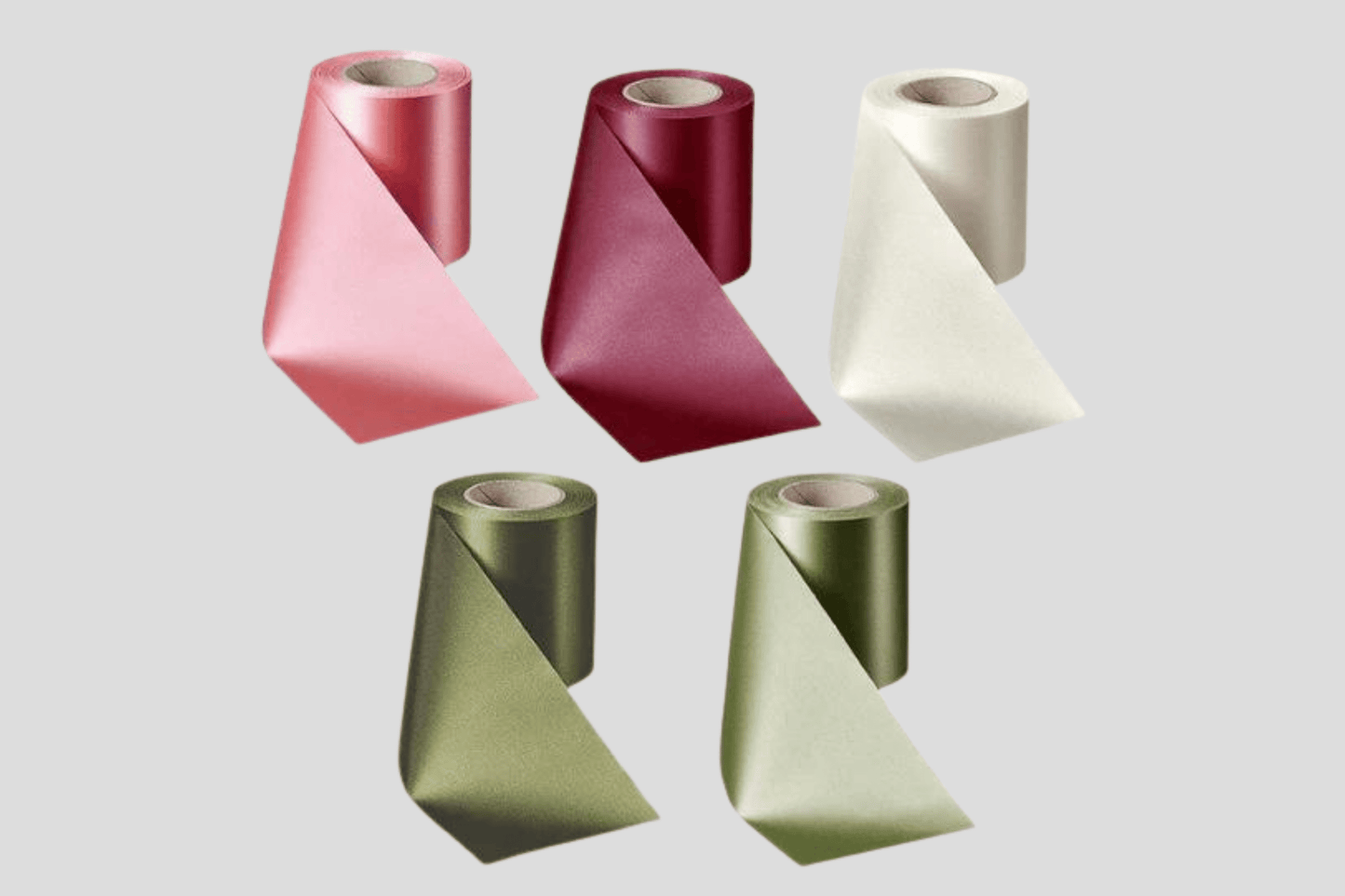 Fire ruller Missebånd ECO satin uden tryk, inkludert bånd med trykk, i forskjellige farger av JM Band®.