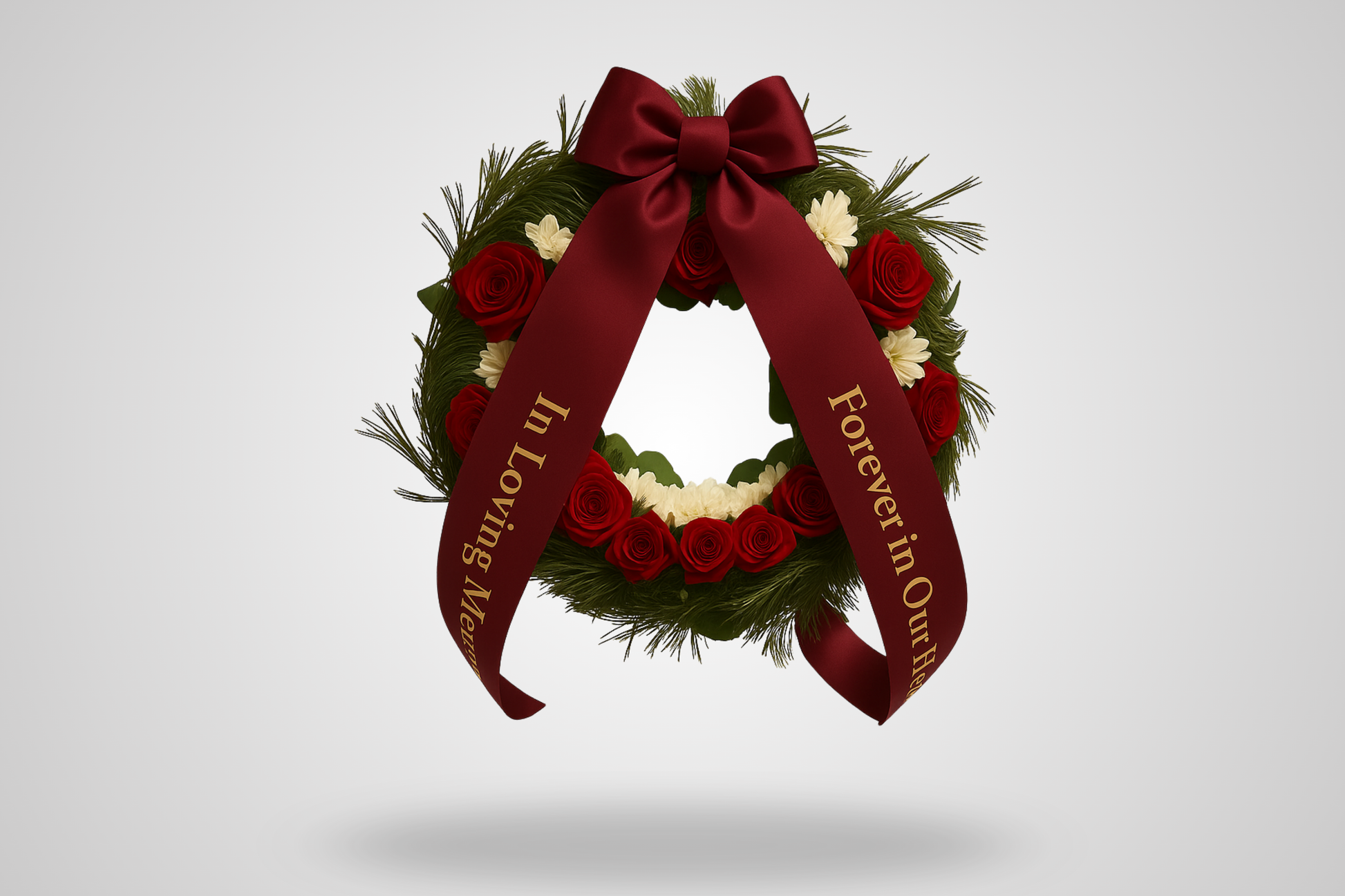 Et foto av ECO sateng bukettbånd med trykk fra JM Band®. Kjøp Bånd i Hvit her.