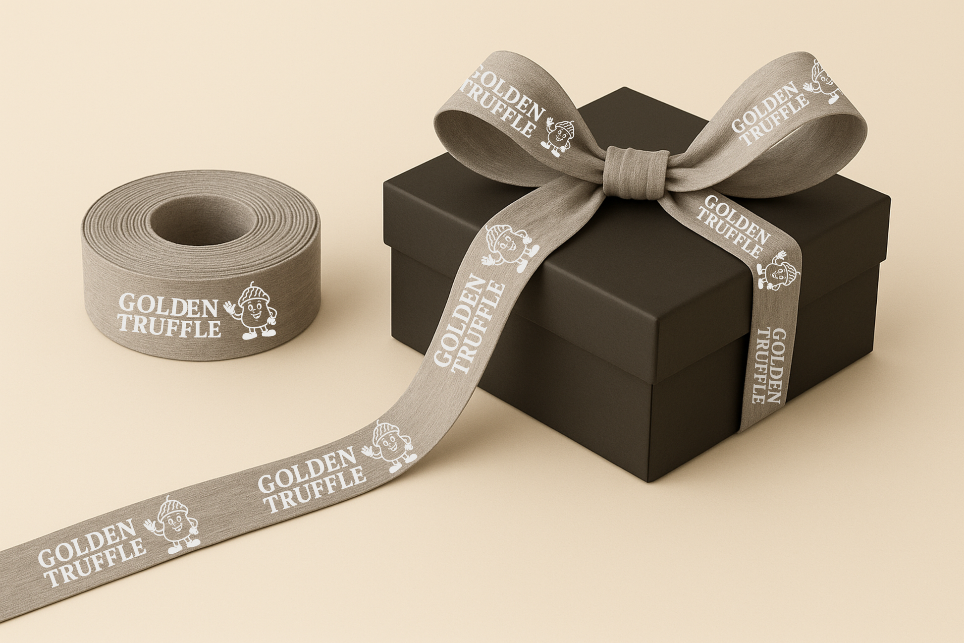 Et foto av Gavebånd Bambus Stoff Silketrykk fra JM Band®. Kjøp Bånd i 10 mm her.