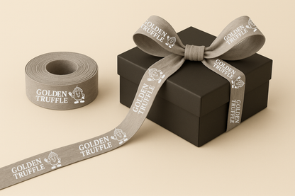 Et foto av Gavebånd Bambus Stoff Silketrykk fra JM Band®. Kjøp Bånd i 10 mm her.