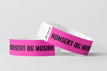 To Pink JM Band INGEN armbånd med ordene konsert og muskin music.