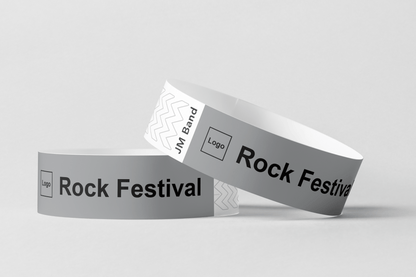 To Papirarmbånd med trykk Design selv fra JM Band® med ordet rock på. farger: Rød
Blå
Mørk Blå
Gul
Gull
Oransje
Lilla
Rosa
Hvit
Grå
Lavendel
Mørk brun
Rød
Grønn
Gul
Blå
Svart